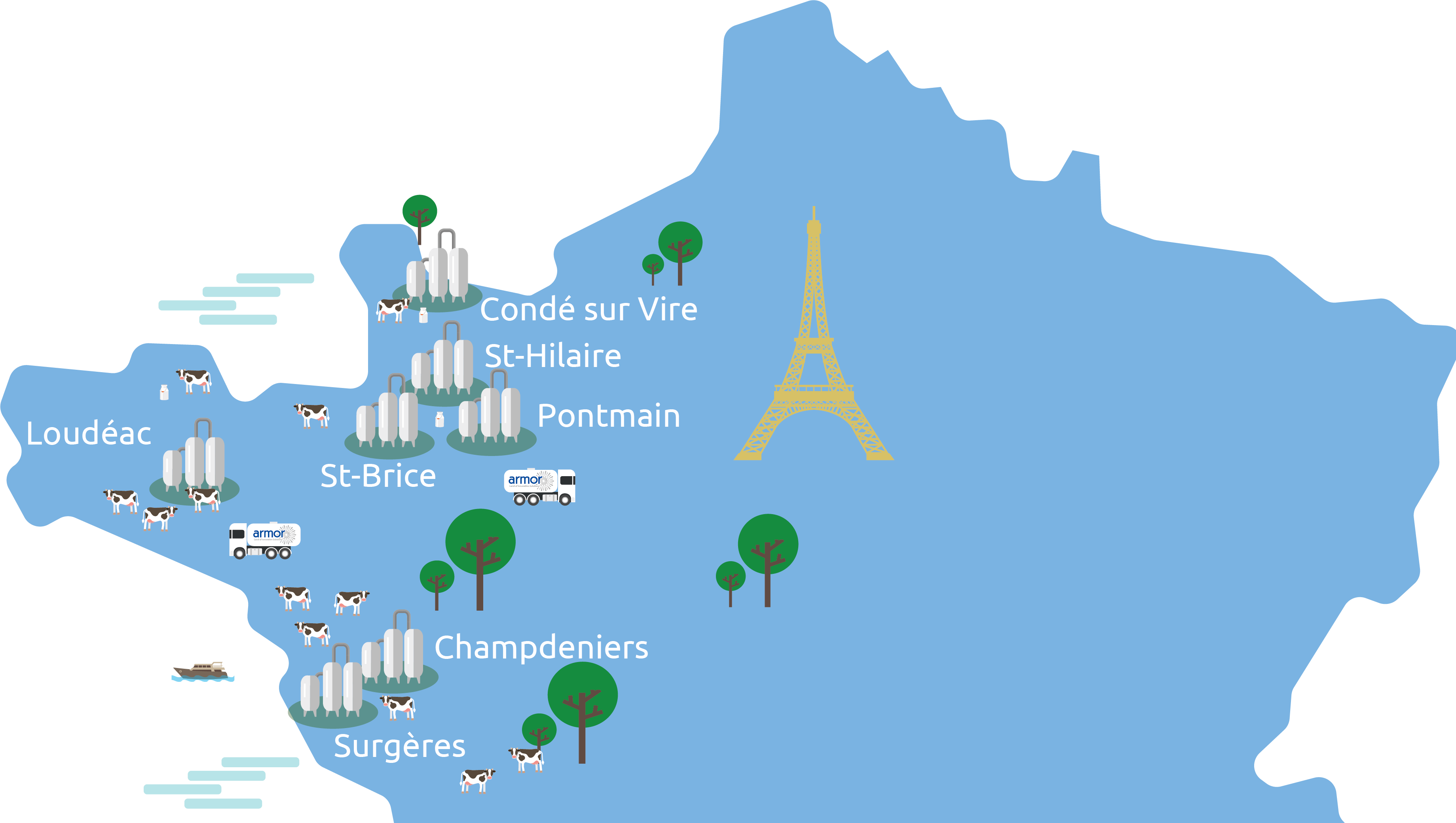 Carte de la France avec nos différents sites de production